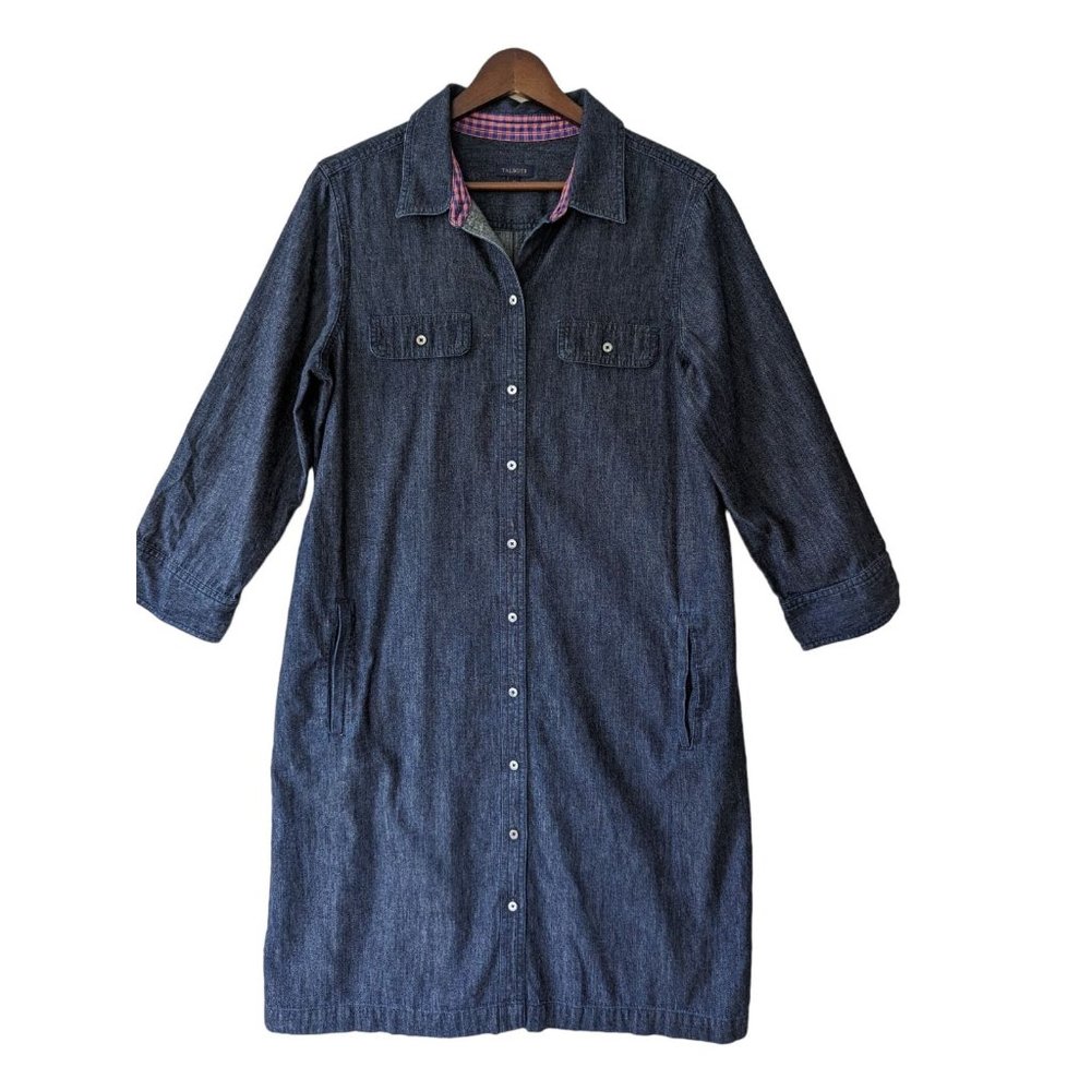 Talbots Denim Shirt Dress Womens Size 12 Collared Classic Button Front Dark Wash